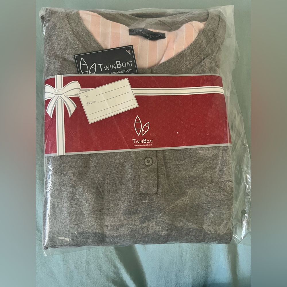 Twin Boat womens cotton flannel lounge set stripes pink